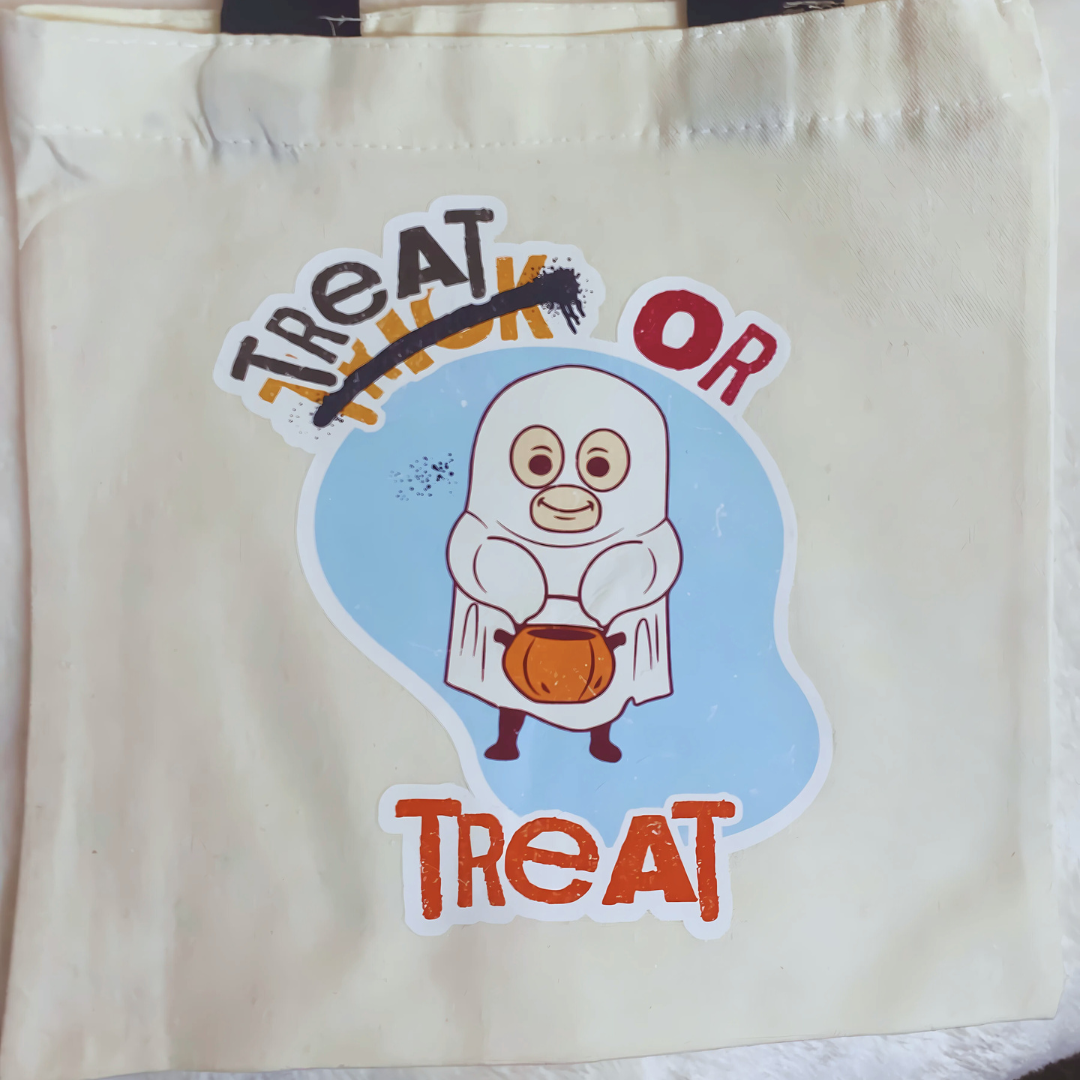 Halloween Trick or Treat Ghost Mini Tote Bag 10x10 inches