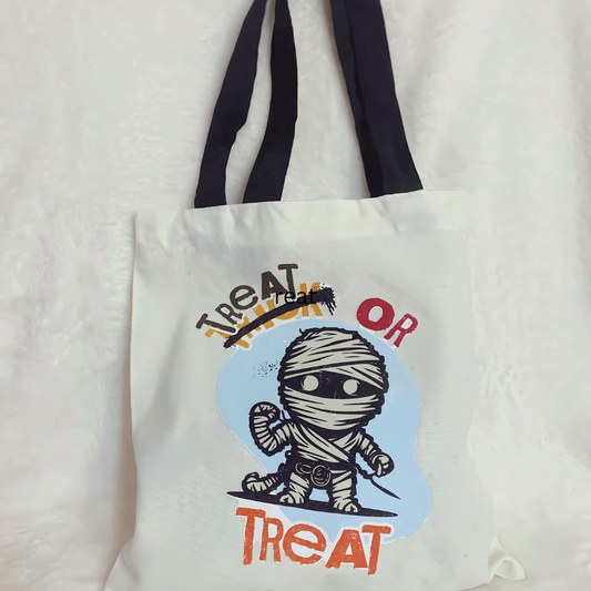 Halloween Trick or Treat Mummy Ninja Mini Tote Bag 10x10 inches